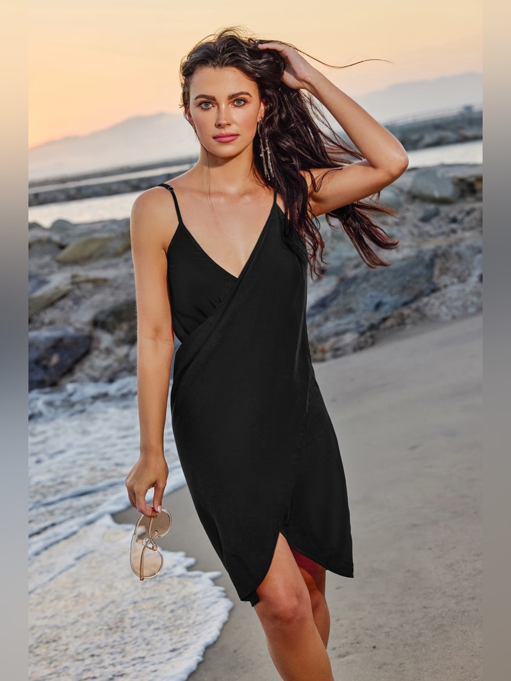 Cupshe Black Spaghetti-Strap Wrap Swim Coverup